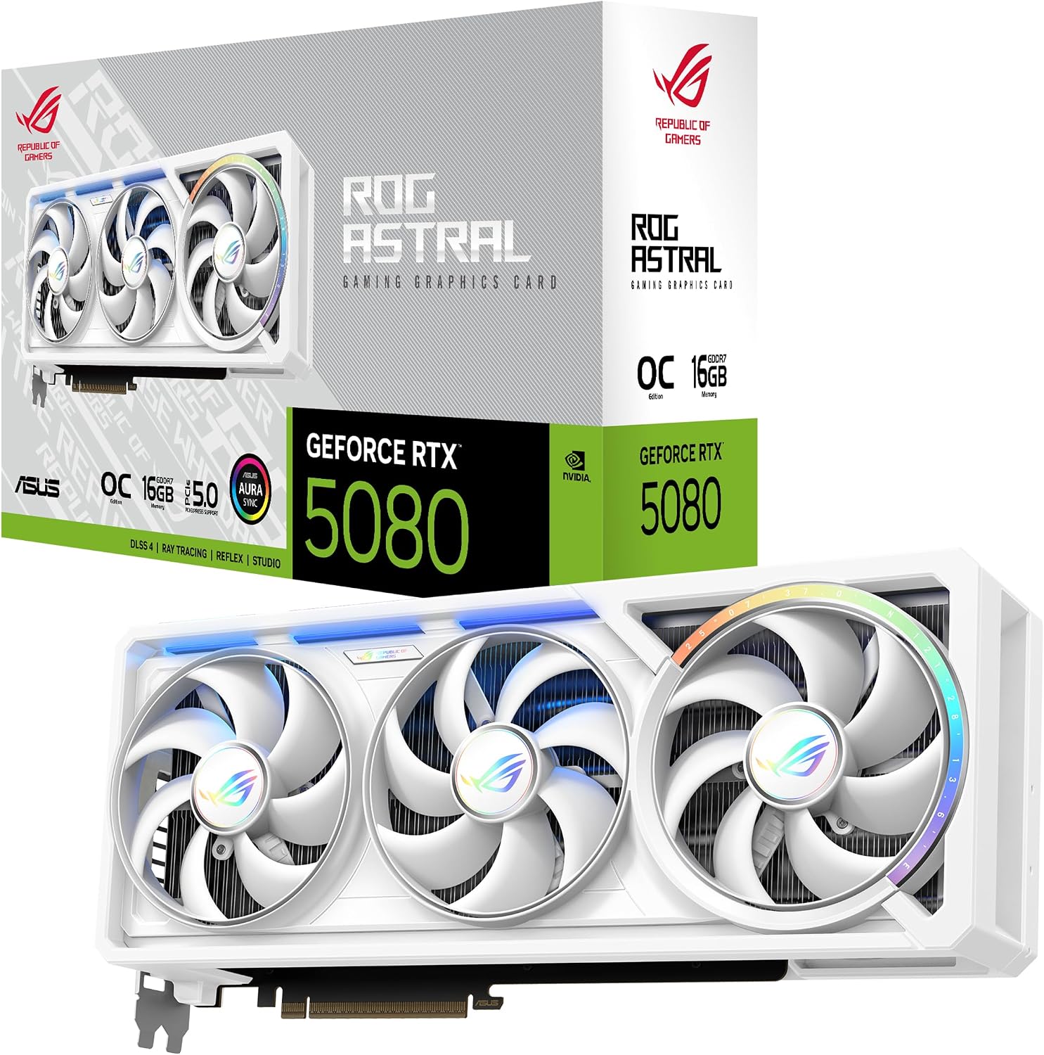 ASUS ROG Astral GeForce RTX 5080 16GB GDDR7 White OC Edition - Placa gráfica Quad-Fan que proporciona fluxo de ar e pressão de ar sem precedentes para um desempenho ideal